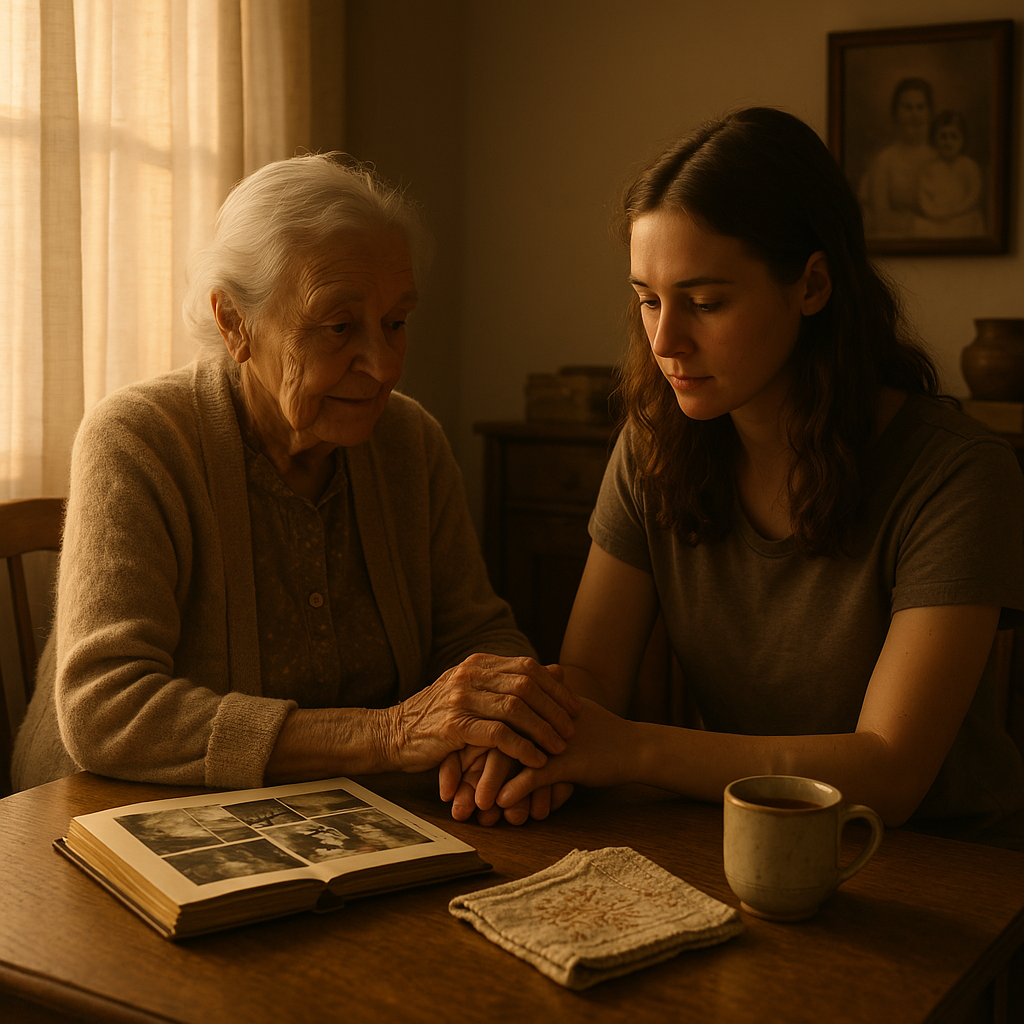 Old Woman and a Young Woman Sharing presence and developing a heartlegacy